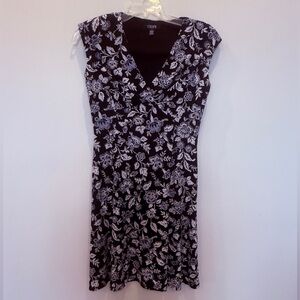 Chaps floral print M mini dress v-neckline cap sleeves shoulder pads office  AZ